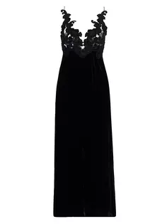 Бархатное платье-комбинация с сенсорной вышивкой Zimmermann, черный