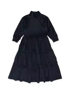 Многоярусное велюровое платье для маленьких девочек и девочек Pouf, темно-синий