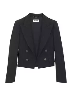 Укороченная куртка из шерсти в полоску Saint Laurent, цвет noir craie