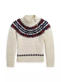 Свитер из смесовой шерсти с узором Fair Isle для маленьких девочек и девочек Polo Ralph Lauren, цвет oatmeal heather