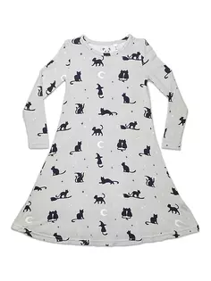 Черное платье с длинными рукавами и котом для маленьких девочек и девочек Bellabu Bear, серый
