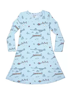 Ночная рубашка Polar Express с длинными рукавами для маленьких девочек и девочек Bellabu Bear, синий