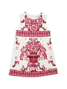Платье прямого кроя без рукавов с плиточным принтом для маленьких девочек и девочек Dolce&amp;Gabbana, фуксия