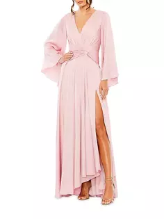 Платье со сборками и длинными рукавами Mac Duggal, цвет dusty rose