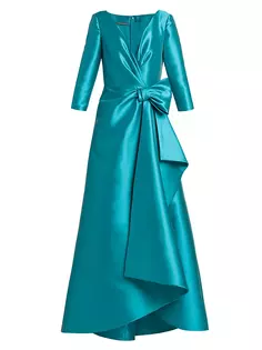 Атласное платье с бантом и запахом Alberta Ferretti, синий