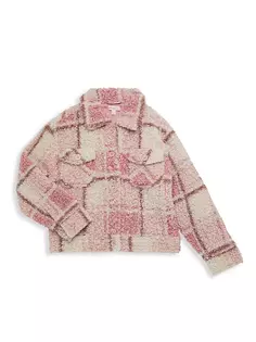 Клетчатая куртка из шерпы для девочек Design History, цвет pink combo