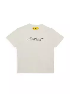 Футболка с логотипом Little Girl&apos;s Bookish Bit Off-White, цвет fuchsia white