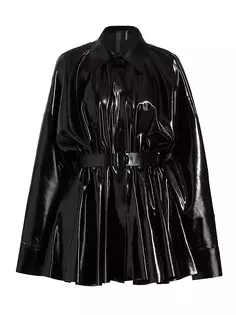 Платье-рубашка оверсайз с завязками на талии из искусственной лакированной кожи Norma Kamali, черный