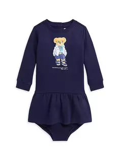 Платье-свитшот и шаровары с изображением медведя-поло для маленьких девочек Polo Ralph Lauren, цвет newport navy