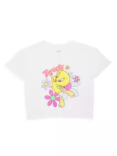 Укороченная футболка из джерси Tweety для маленьких девочек Chaser, белый