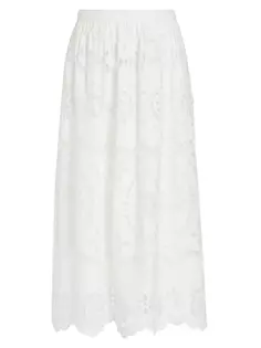 Льняная юбка-миди Lexi с вышивкой Zimmermann, слоновая кость
