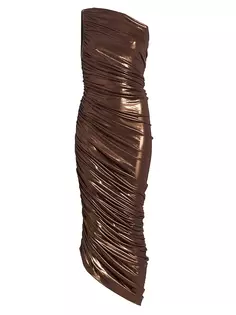 Платье миди на одно плечо цвета металлик Diana Norma Kamali, шоколад