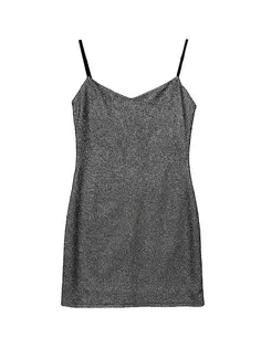 Приталенное мини-платье с блестками для девочек Un Deux Trois, серый