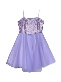 Расклешенное платье из тюля с пайетками для девочек Un Deux Trois, цвет lilac