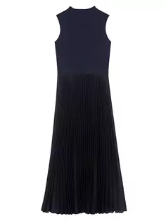 Плиссированное комбинированное платье-миди Theory, синий