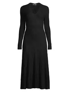 Плиссированное платье миди в рубчик Emporio Armani, черный