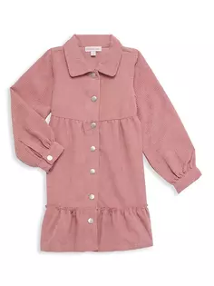 Вельветовое многоуровневое платье на пуговицах спереди для маленьких девочек Design History, цвет dusty pink