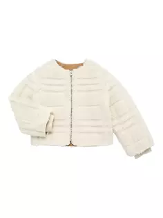 Куртка-бомбер в клетку из шерпы для маленьких девочек и девочек Burberry, цвет salt check