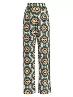 Шелковые брюки Hadley с геометрическим рисунком Figue, цвет batik tortoise multi green