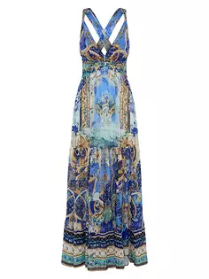 Шелковое платье макси без рукавов с абстрактным принтом Camilla, цвет views of vesuvius