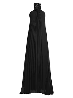 Платье Billie Plissé из креп-шифона с воротником-халтер Ungaro, черный
