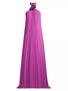 Платье Billie Plissé из креп-шифона с воротником-халтер Ungaro, цвет pink orchid
