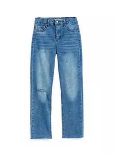 Укороченные прямые джинсы с неровным краем для маленьких девочек и девочек Tractr, индиго