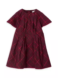 Хлопковое плиссированное платье в клетку Gia для маленьких девочек и маленьких девочек Burberry, бордовый