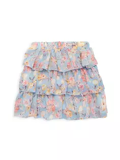 Многоярусная юбка с цветочным принтом для девочек Flowers By Zoe, синий