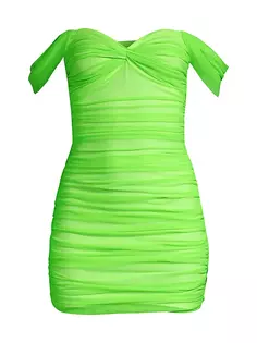 Мини-платье Walter со сборками и открытыми плечами Norma Kamali, цвет neon green