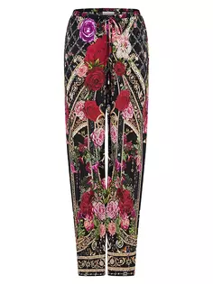 Шелковые брюки с цветочным принтом и завязками Camilla, цвет reservation for love