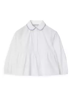 Блузка Lauren из эластичного хлопкового поплина с баской для маленьких девочек и девочек Burberry, белый