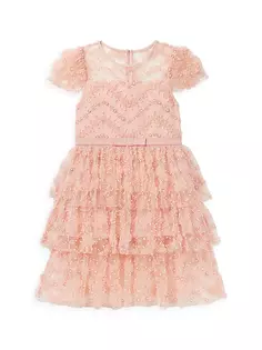 Многоуровневое платье с пайетками для маленьких девочек и девочек Self-Portrait, розовый