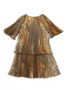 Плиссированное платье Rhea с анималистичным принтом металлик для девочек Reiss, золото