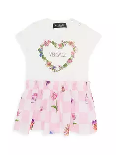 Платье-футболка с цветочным логотипом для маленьких девочек Versace, белый
