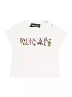 Футболка с цветочным логотипом для маленьких девочек Versace, белый