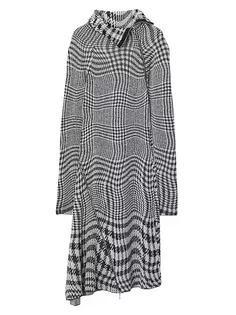 Асимметричное платье из смесовой шерсти с узором «гусиные лапки» Burberry, цвет monochrome pattern