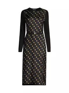 Платье Greer из шелка и шерсти с принтом Tory Burch, цвет black dot