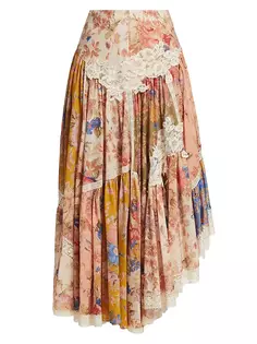 Хлопковая макси-юбка August с асимметричным цветочным принтом Zimmermann, цвет spliced