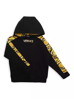 Толстовка Little Kid&apos;s с фольгированным принтом и логотипом Barocco Versace, цвет black gold