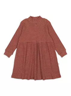 Полосатое платье с вафельным воротником для маленьких девочек и девочек Pouf, цвет rust