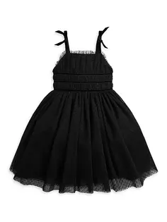Платье из тюля в горошек для маленькой девочки Polo Ralph Lauren, черный