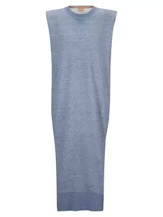 Вязаное платье-свитшот без рукавов из меланжевой ткани Boss, синий
