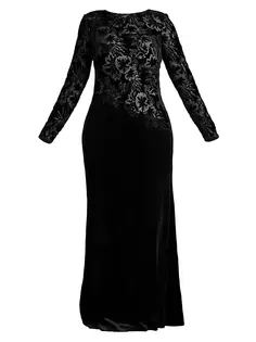 Кружевное и бархатное платье Tadashi Shoji, черный