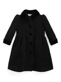 Шерстяное пальто с бархатной отделкой для маленьких девочек Polo Ralph Lauren, черный