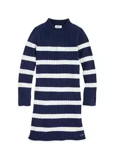 Платье-свитер в полоску с высоким воротником для маленьких девочек и девочек Vineyard Vines, цвет nautical navy