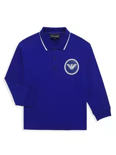 Рубашка-поло с длинными рукавами и логотипом Circle Eagle для маленьких мальчиков Emporio Armani, синий