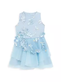 Платье с цветочной вышивкой из искусственного жемчуга для маленьких девочек и девочек Zoe, синий