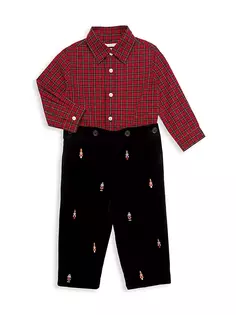 Двухсекционная рубашка в клетку тартан для мальчика и бархатные штаны «Щелкунчик» Polo Ralph Lauren, черный