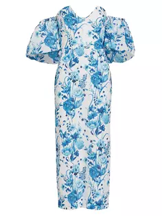 Платье миди с открытыми плечами и цветочным принтом Tati Borgo De Nor, синий